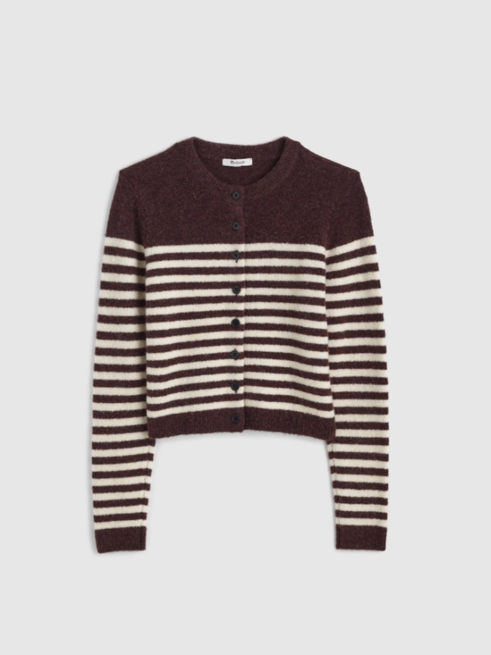 Madewell CloudSoft Shrunken Cardigan, Dark Umber And Oat Stripe, Medium
